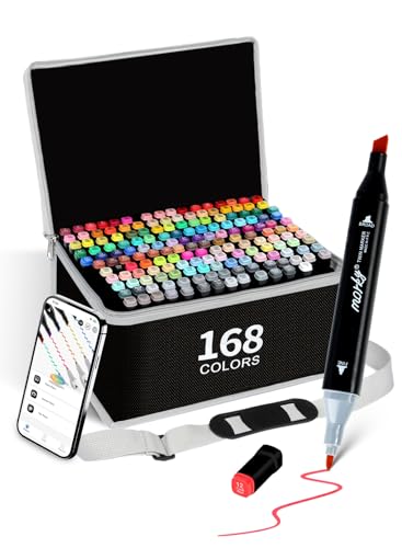 Brled 168+2 Colors Alcohol Markers with Free App Chisel & Fine Tip Alcohol-Based Marker Set for Adults Dual Tip Artist Markers for Drawing Coloring Illustration Painting and Great Gift Idea