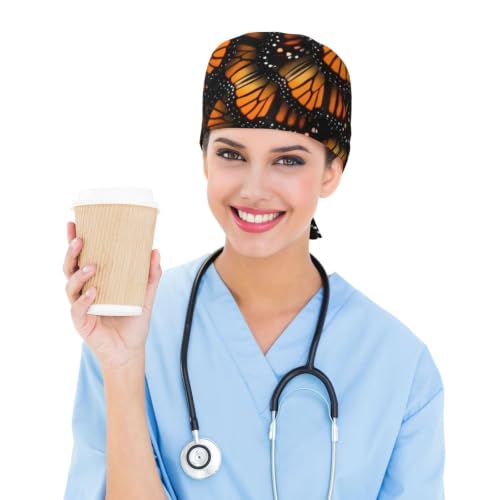 Image of Cute Pug Dog Print Working Cap Scrub Cap with Sweatband,Adjustable Fashion Bandage Tie Back Hat Headwear for Women Men