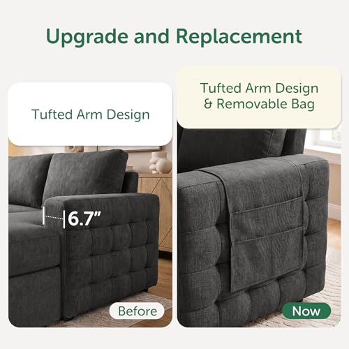 Image of HONBAY Sectional Sleeper Sofa with Pull-Out Bed Storage Chaise, 6 Seater Couch for Living Room, Middle Grey