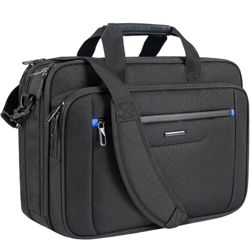 Image of VANKEAN Laptop Briefcase Premium Laptop Case Fits Up to 17.3 Inch Business Shoulder Bag Laptop Expandable Water-Repellent Messenger Bag for Men /Women Computer Bag for Travel /Business /Black-Blue