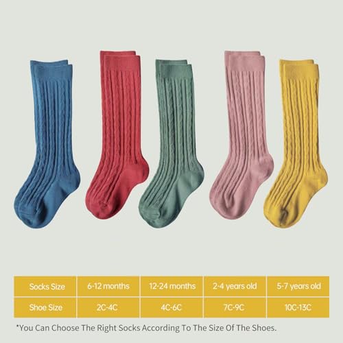 MINI PANDA 5 Pairs knee Socks for Toddler Girls, Baby Girls High Cute Long Socks3