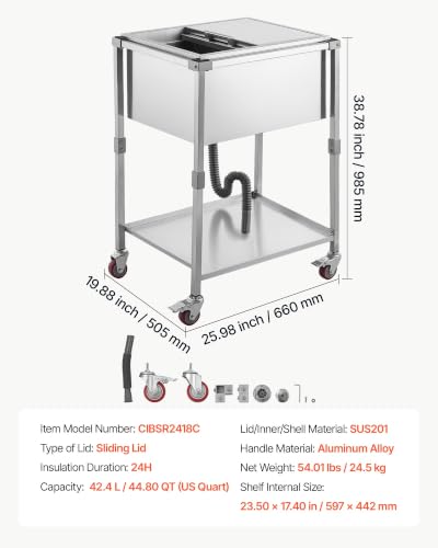 Image of VEVOR Commercial Ice Bin, Underbar Ice Bin, Stainless Steel Ice Chest with Sliding Lid, Bottle Holders, Adjustable Bullet Feet, Cooler Cart Cocktail Unit for Bar Restaurant Pub