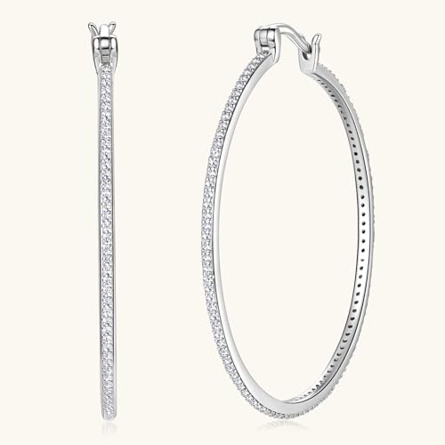 30/40mm Moissanite Hoop Earrings, D Color VVS1 Clarity 925 Sterling Silver Large Thin Huggie Earrings for Women Wife Mom Birthday Wedding Jewelry Gifts4