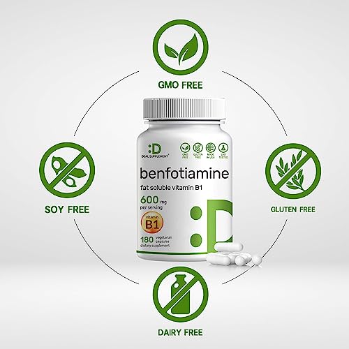 Benfotiamine 600mg Per Serving, 180 Veggie Capsules (300mg Per Cap) – Fat Soluble Vitamin B1 Thiamine Supplement – 3rd Party Tested, Vegan, Non-GMO, Gluten Free - Thumbnail 3