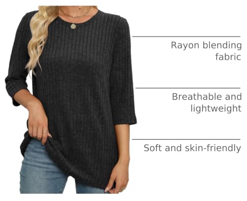 Image of JomeDesign Sweaters for Women 3 /4 Sleeve Tops Round Neck Loose Casual Blouses