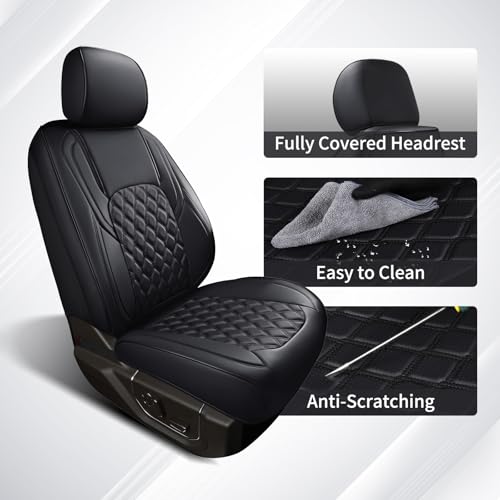 Image of Huidasource Tacoma Front Seat Covers, Leather Car Seat Covers Custom Fit for Toyota Tacoma 2016-2023 2022 2021 Double & Crew Cab SR, SR5, Limited, TRD Pro, TRD Sport, Off-Road (Front Pair /Black)