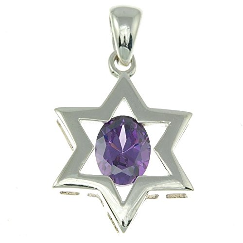 Ciondolo a forma di stella di David con pietra preziosa di cristallo viola con collana in argento Sterling 925