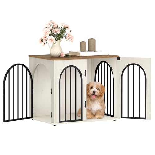 Hzuaneri 26.8 Wooden Dog Crate Furniture Indoor Dog Kennel Dogs Cage for Small Dogs Heavy Duty Dog Crates Decorative Pet House End Side Table TV Stand White Brown DFC85514B