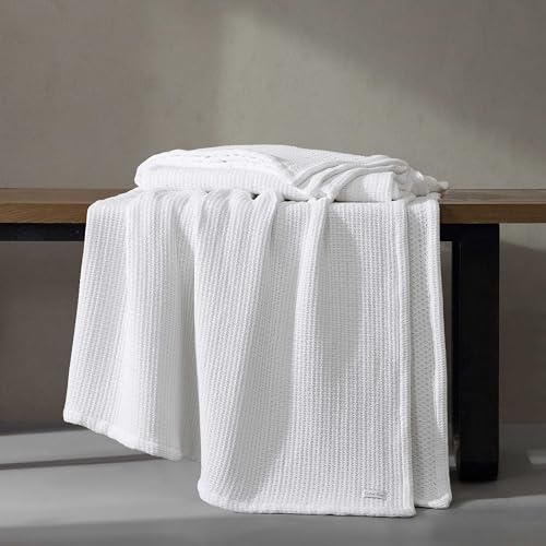Couverture lit Calvin Klein coton blanc anti-transpiration gaufre - 6