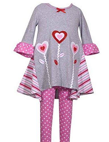 Baby Girls Gray Valentines Heart Flower Legging Set (Heart Flowers, 3-6 Months)