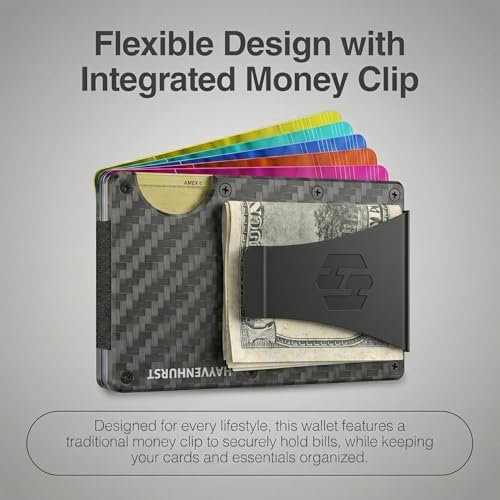 Image of Hayvenhurst Wallet for Men - Slim RFID Blocking Metal Wallet with Money Clip, Minimalist Front Pocket Credit Card Holder, Small Mens Wallet