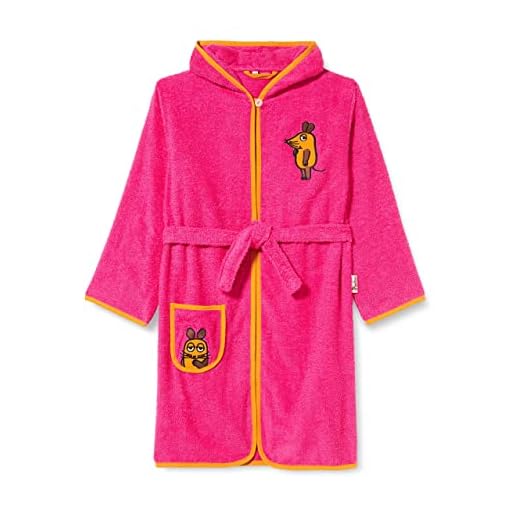 Playshoes barn frotté badkappa musen med huva, fluffig varm morgonrock för flickor