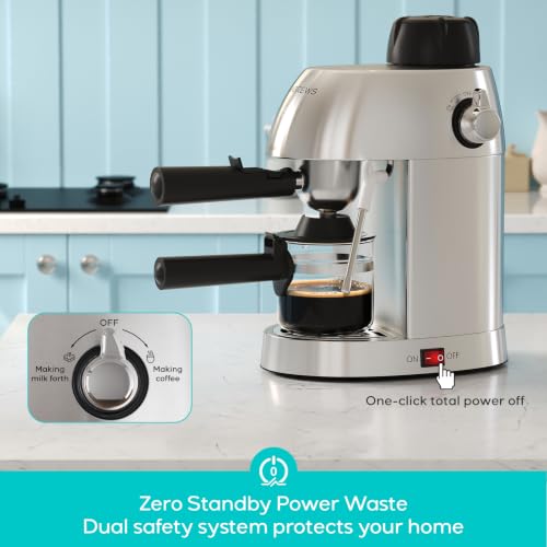 Image of CASABREWS 3.5 Bar 4 Cup Espresso Cappuccino Machine with Milk Frother | Stainless Steel, Milk Frother, Dual Safety Switches, 800W, Compact for Home, Brew Espresso, Latte, Cappuccino, Iced Coffee