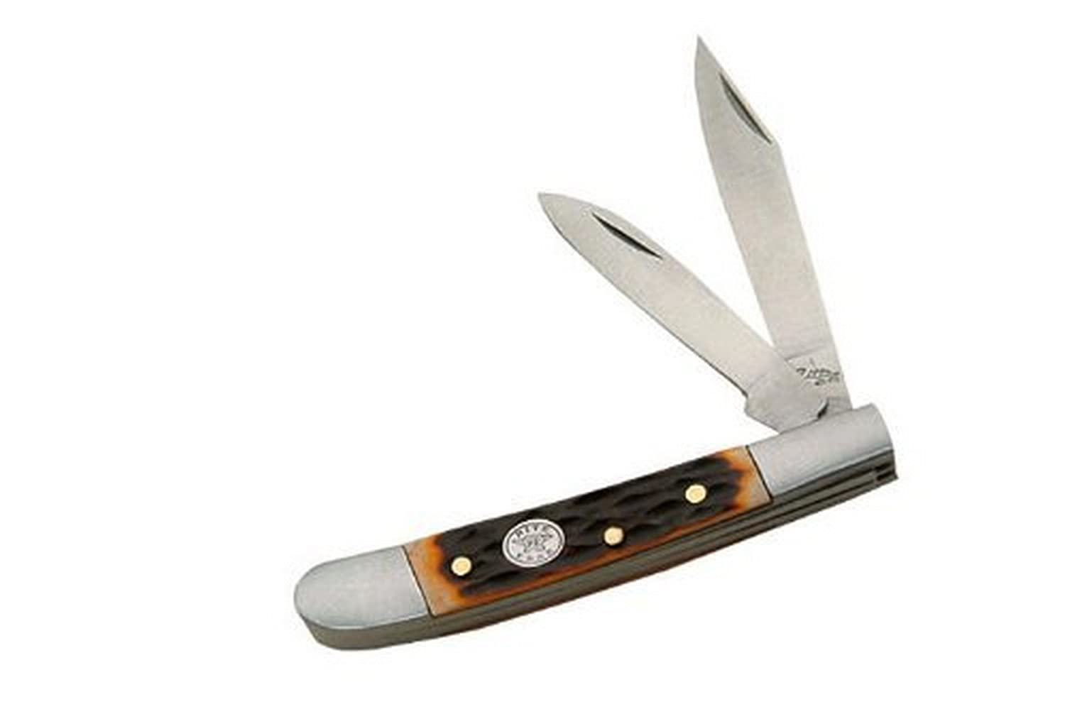 SZCO 2.75" Jig Bone Peanut Folding Pocket Knife – 2 Blade Stainless Steel Knife for Men with Jigged Bone Handle, Brass Pins Logo – Traditional Small Pocket Knife Collectible