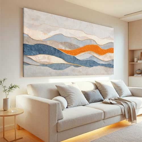 Abstract Wall Art Print Stripe Canvas Wall Art Decor For Living Room Paintings Blue And Orange White Abstract Aesthetic Wall Decor Artwork For Living Room Bedroom Office Home Can Be Hung Directly 20X 40