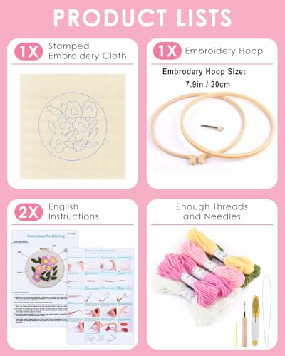 Image of TINDTOP Punch Needle Kits, Flowers Punch Embroidery Kits for Adults