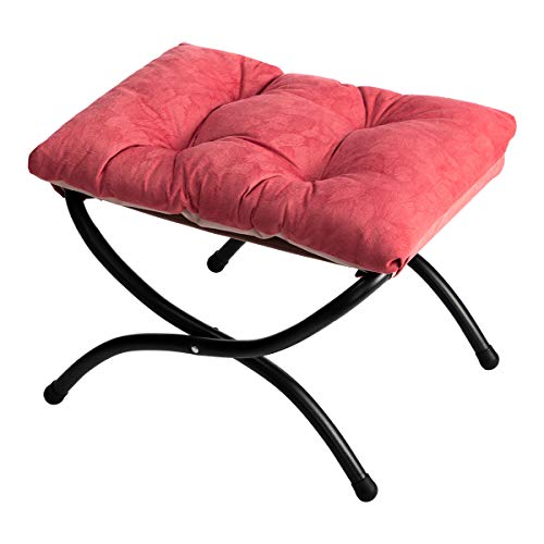 HollyHOME Modern Folding Footrest Stool, Small Accent Portable Ottoman, Comfortable Metal Cotton Anti-Slip Footstool, (L) 18.5″ x(W) 14.17″ x(H) 14.18″, Brick Red
