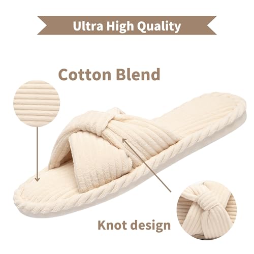 Comfy Slippers for Women Memory Foam House Bedroom Shoes Corduroy Bow Crossbands Slide Slipper Shoes Open Toe Slip On Sole Slippers Soft Trendy Gift3