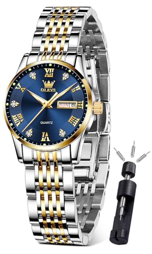 Image of OLEVS Watches for Women Diamond Luxury Waterproof Stainless Steel Day Date Dainty Analog Quartz Womens Watches for Small Wrists A Thoughtful Gift for Mother's Day,Birthdays or Anniversaries