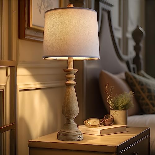 Portres 25.75 Inches 3 - Way Dimmable Touch Lamps Set Of 2 For Bedroom Rustic Bedside Lamp With Usb Ports For Living Room Kids Room Study Room （Resin） #TOP2