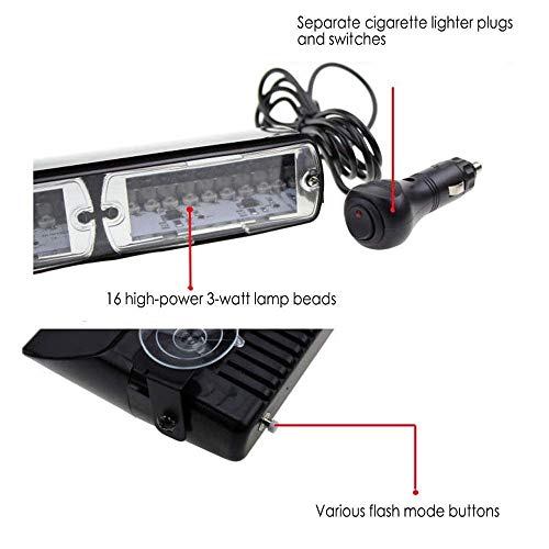 12V Law Enforcement Emergency Car Strobe Lights, Linkitom 16 LED Hazard Warning Beacon Lights for Vehicle Interior Roof/Dashboard/Visor/Front Windshield with Suction (Red&White) - Thumbnail 6