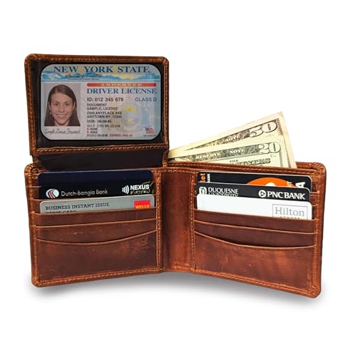Real Leather Wallet | Color: Bourbon Brown | Stylish Bifold Wallet with 2 ID Windows | Compact Cowhide Leather Wallet for Men and Women by Kozmo2