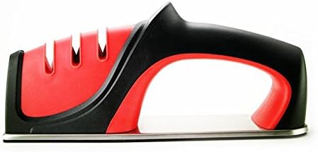Knife Sharpener, Osloon 3 Stage Manual Steel Diamond Ceramic Kitchen Knives Sharpening Stone System - Black and Red