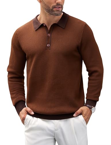COOFANDY Mens Knit Polo Shirts Casual Long Sleeve Classic Polo Shirts Button Down Golf Shirts