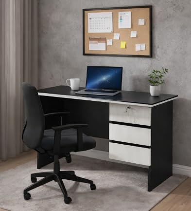 Image of Office Table for Work & Home | 4 Ft Computer Desk & Study Table | Engineered Wood Workstation | 3 Drawers | Spacious Laptop & Writing Desk | Royal Desk P1