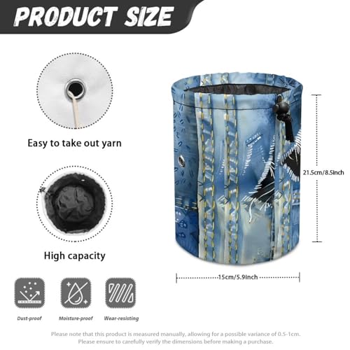 Image of Sellikakes Yarn Bag with Drawstring, Jeans Cats Knitting Crochet Yarn Storage Bags Organizer Crochet Accessories for Crocheting Project, Store Skein Ball,Short Knitting Needles