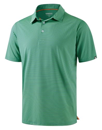 G Gradual Mens Golf Shirt Dry Fit Moisture Wicking Performance Short Sleeve Striped Polo Shirts for Men Dressy Casual (Green Stripe L)