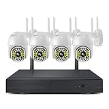 [ 1296P [Kit de caméra Wi-Fi PTZ] Système Full HD de 3 MP, H265 Taux de compression élevé, obtenez une image nette et nette de jour comme de nuit. La rotation PTZ de chaque caméra peut être contrôlée librement. Boîtier résistant aux intempéries IP67, les caméras peuvent être utilisées à l'intérieur et à l'extérieur. La caméra peut être connectée au moniteur sans fil ou par câble au routeur.