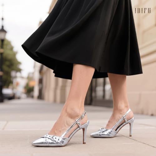 Image of IDIFU IN3 Slingback Kitten Heels for Women Stiletto Heel Closed Pointed Toe Pumps Buckle Straps Dress Shoes Sexy Prom Party Work Trendy Fashion Comfortable Pumps Dressy Shoes