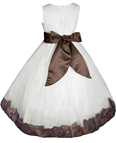 Little-Girls' Ivory/Brown Flower Girl Dress W/Free Matching Hair Wreath Sz 2 #TOP2