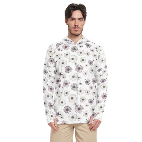 Vintage Osteospermum White Men's Sun Shirts Hoodies Long Sleeve Rash Guard Shirts Fishing Shirt UPF 50+ S