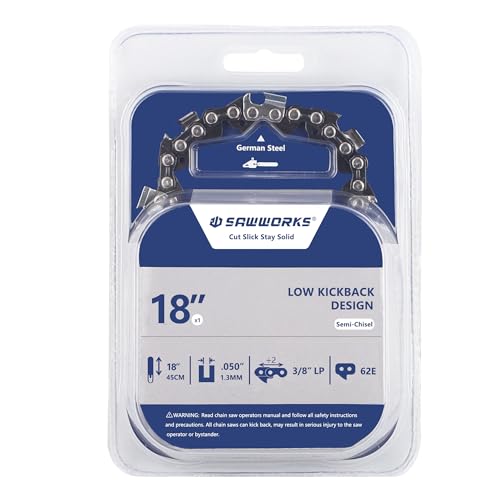 SawWorks 18 Inch Chainsaw Chain 3/8" LP .050" Gauge 62DL Semi Chisel for Ryobi