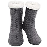 SIMIYA Slipper Socks Women Super Soft Fluffy Socks Warm Sock Cozy Fleece-lined Winter Non Slip Chunky Thermal Sock with Gel Grips (Grey)