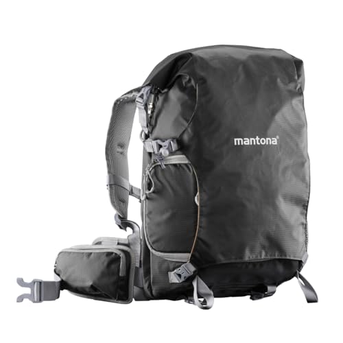 Mantona Kamerarucksack ElementsPro 30 Outdoor Rucksack schwarz inkl. abnehmbarem Hüftgurt und Regenschutzhülle, Fotorucksack geeignet für DSLR- oder...