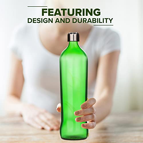 Image of SAND DUNE Green Glass Water Bottle Set of 1, 750 ml with Leak-Proof Airtight Stainless-Steel Lid for Water, Smoothie, Juices - Reusable Travel Glass Drinking Fridge Bottle