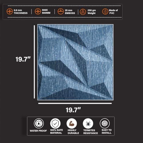 Image of Kayra Decor 3D PVC Wall Panels -Electric Blue Color Alps Design - (19.7 inch x 19.7 inch 107.60 sq. ft.) (Pack of 40)