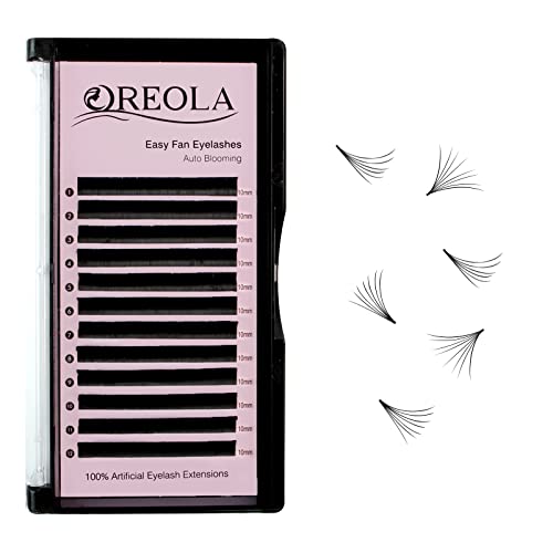 Oreola Easy Fan Lashes Single Size Volume Eyelash Extensions C Cur Self-Fanning Eyelashes for Volume Technology 10 mm Length Temperature up to 90°C