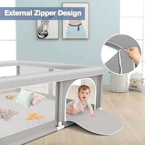 Image of Baby Playpen for Babies and Toddlers 50 x 50 inch, Play Yards Indoor & Outdoor, Sturdy Safety Play Pen with Soft Breathable Mesh, Baby Fence