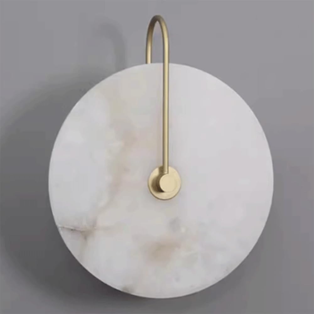 SHUANGZ Natural Marble Alabaster Wall Sconce, Modern Stone LED Wall Lamp, Hardwired Round Wall Light Fixture for Bedroom, Bathroom, Hallway, Living Room Atmosphere Decoration Wall Lamps 1-Pack