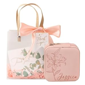 WALLFID Customised Personalized Travel Jewellery Box,Portable Jewellery Box,Small Travel Jewellery Storage Case with Mirror,Birthday Gift for Women,Mothers Birthday Valentines Day Gift Ideal (Lily)