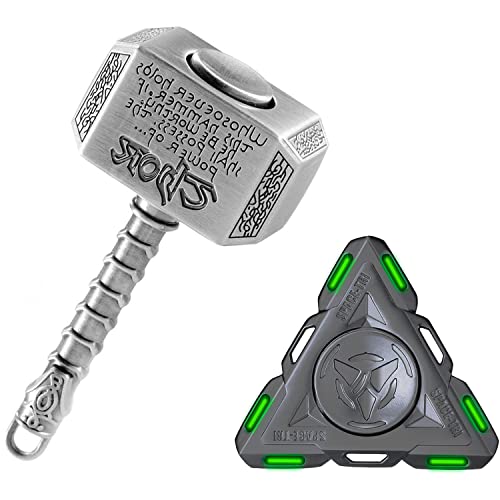 Mjolnir Hammer Fidget Spinner, Luminous Hand Finger Spinners Absorb Infinity Light, Fidget Blocks Cube Stress Relief Anti Anxiety ADHD Toys for Kids Adults, Handheld Desk Toys for Office Classroom