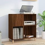 IKAYAA Mueble de Discos de Madera 84,5x38x89 cm, Tocadiscos de Vinilo Stand, Estanteria CD, Mueble Tocadiscos, Mueble para Discos, Mueble para Vinilos, Marrón Roble