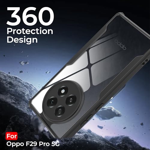 Image of A rtistque Clear Hard Transparent Acrylic Armor Anti-Drop Shockproof TPU Edge Back Cover Case for Oppo F29 Pro 5G - Black