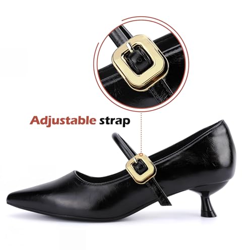 Zelaprox Women Vintage Pointed Toe Slip On Pumps Shoes Mary Jane Closed Toe Low Kitten Heel Shoes Buckle Strap for Bridal Guest Dress Prom4
