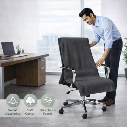 Image of Office Chair Towel | 500 GSM Towel with Tie Knot | Luxury Car Seat Towel Cover's | 100% Cotton Towel for Large Size | 70x140 CM | Pack of 1 - Dark Grey