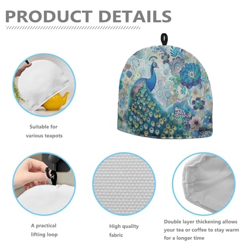 Image of Peacock Tea Cozy for Teapot Insulated Boho Tea Cosy for Teapot Home Decoration Bohemia Tea Cozies Kitchen Accessory Tea Pot Cozy for Keeping Warm